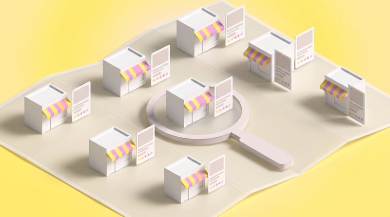 Un réseau de points de vente sur la carte, chaque boutique avec sa propre fiche Google